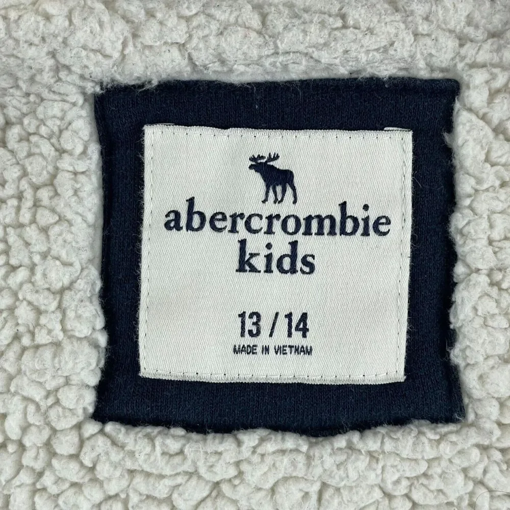 Abercrombie Fitch Kids 13/14 Hoodie Full‎ Zip Sherpa Lined Spell Out Logo Preppy